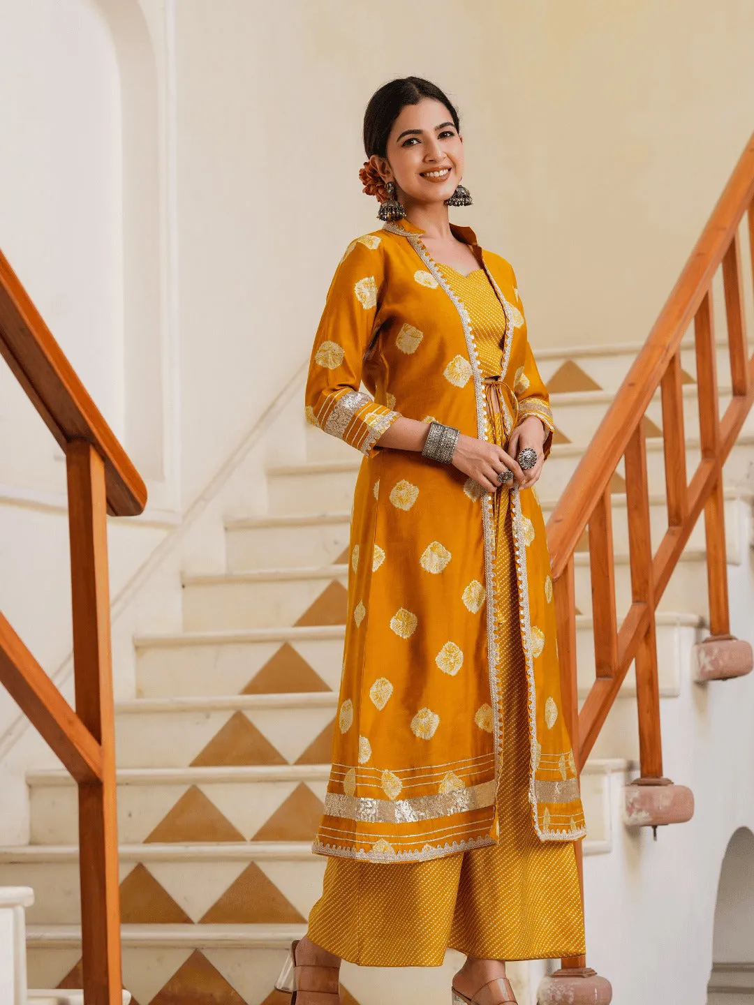 Women Mustard Silk Blend Co-Ord Set