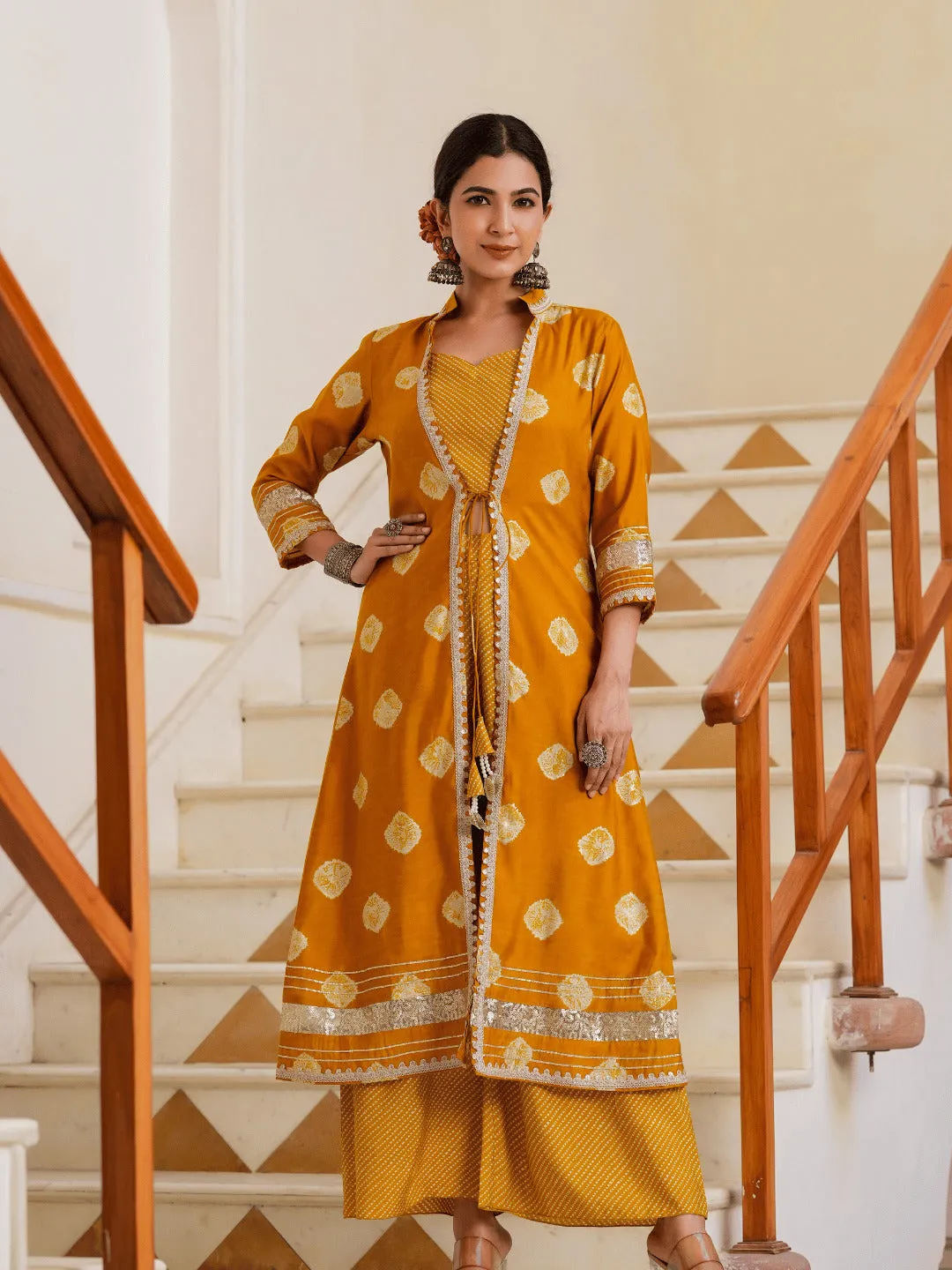 Women Mustard Silk Blend Co-Ord Set