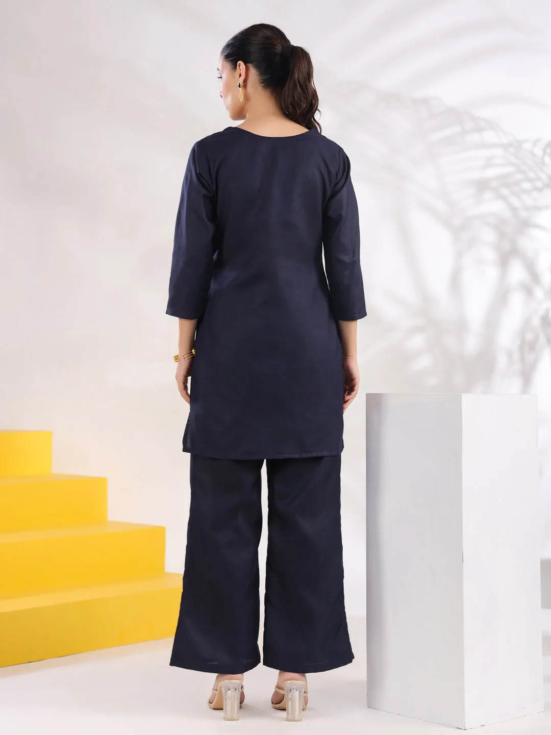 Women Navy Blue Pure Cotton Co-Ord Set