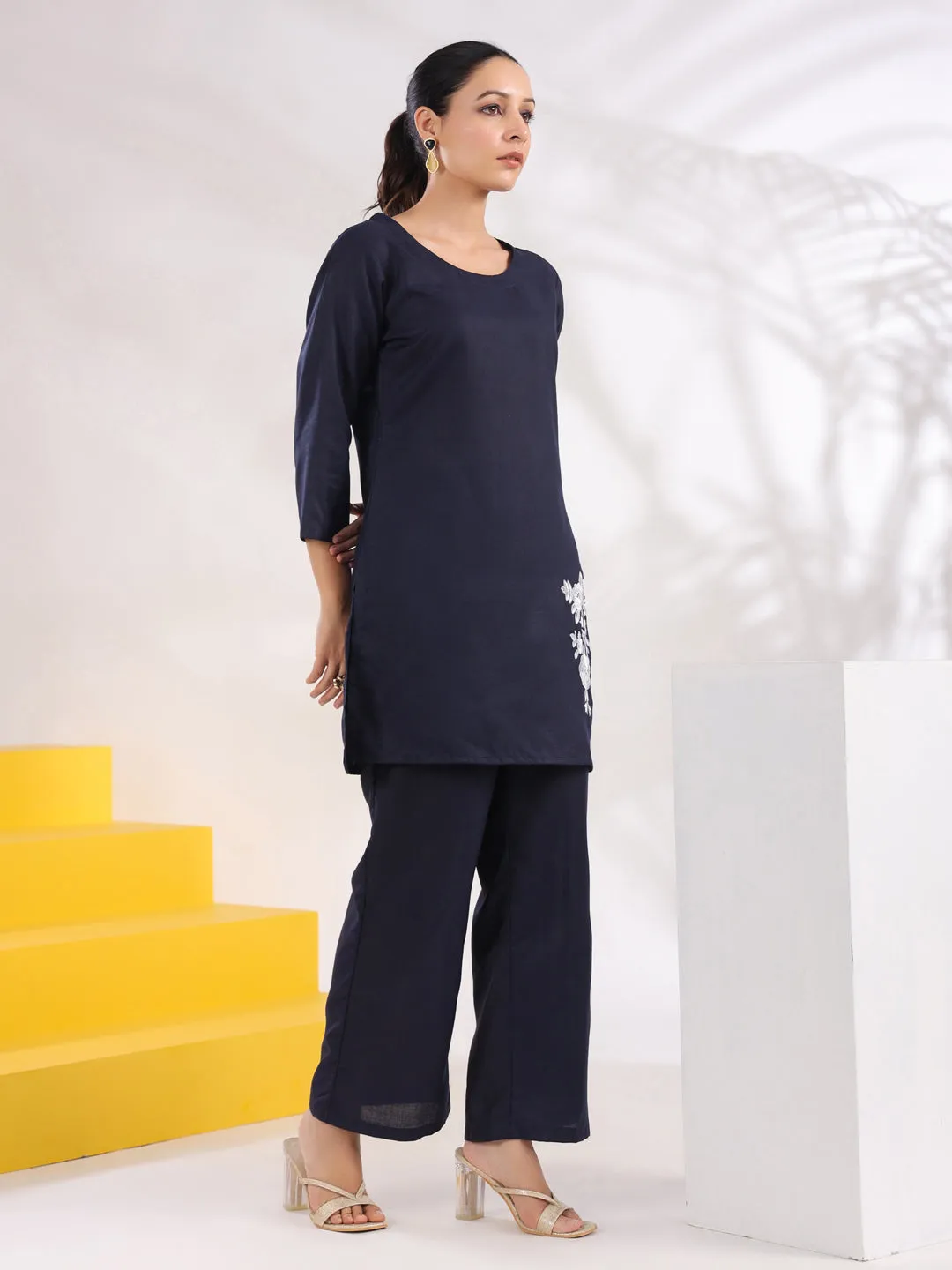 Women Navy Blue Pure Cotton Co-Ord Set