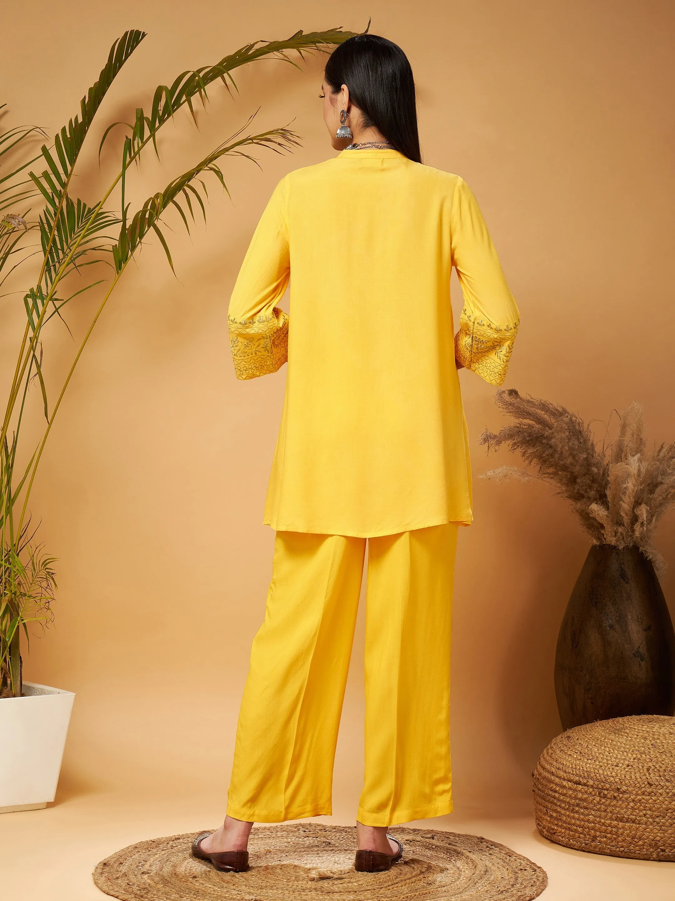 Women Yellow Embroidered Top With Palazzos