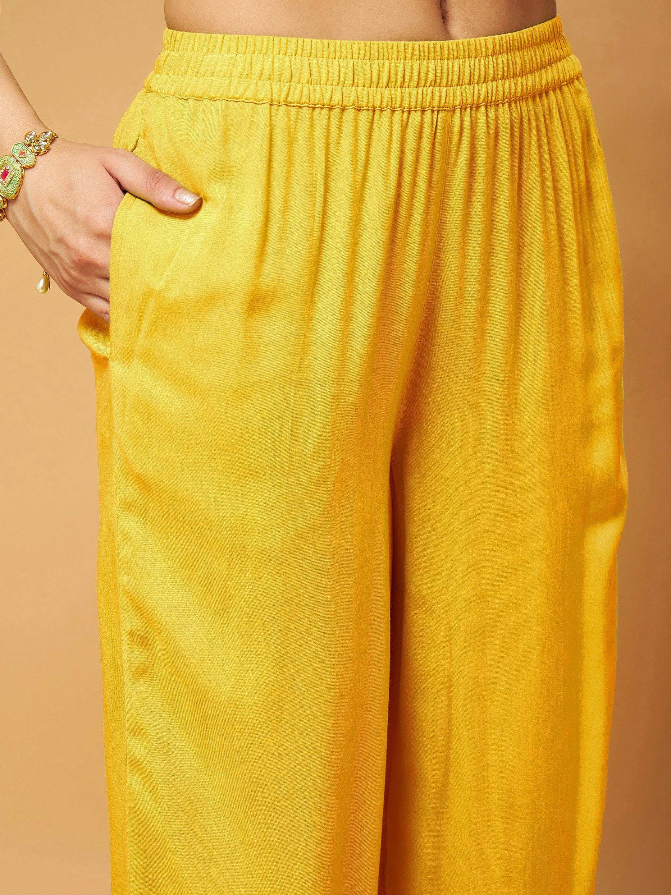 Women Yellow Embroidered Top With Palazzos