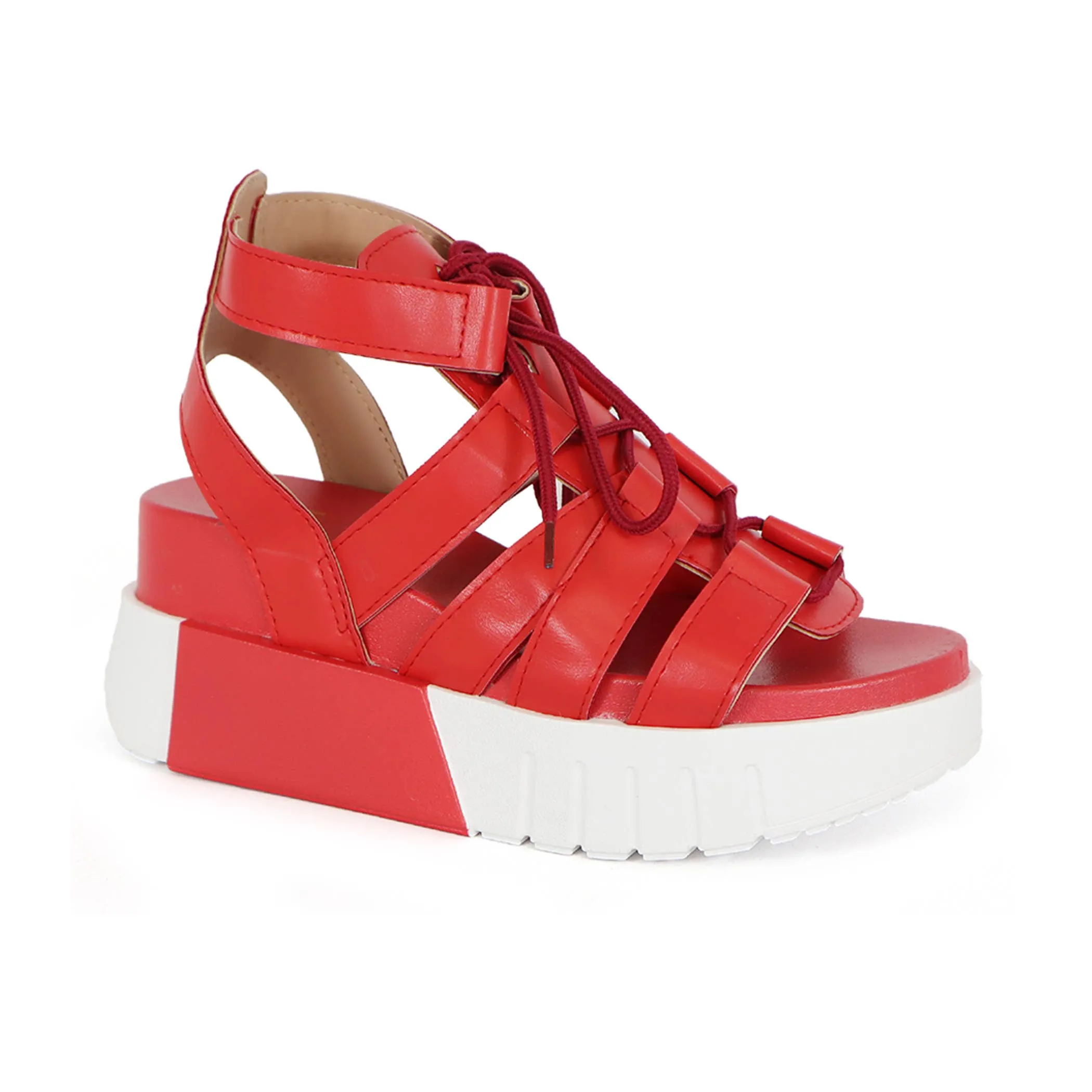 YOKI TAVI-04 Women's Lace Up Chunky Wedge Sandals